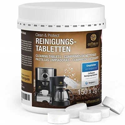 Abbildung von Coffeeano 150 Reinigungstabletten für Kaffeevollautomaten und Kaffeemaschinen. Reinigungstabs Delonghi, Siemens, EQ Series, Jura, Krups, Bosch, Miele, Melitta, WMF uvm.