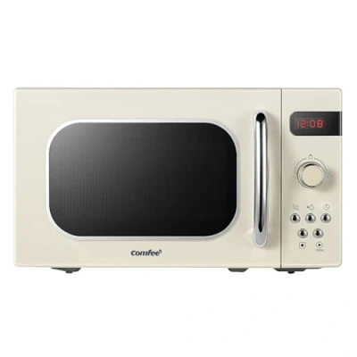 Abbildung von Comfee CMSRO 20 di cr Mikrowelle im Retro Stil / Mikrowellenherd mit 8 Auto Menüs, 5 Kochleistungsstufen, Express Kochtaste,Express Kochtaste, 20L, 800W, Apricot Cream