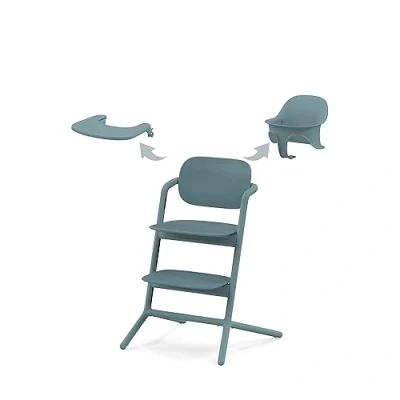Abbildung von CYBEX Gold LEMO Hochstuhl 3in1 Set, Mitwachsend, 6 Monate 99 Jahre, Verwendbar ab Geburt durch separaten Bouncer, Inkl. Baby Set und Snack Tray, Buchenholz/Aluminium/Kunststoff, Stone Blue