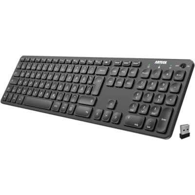 Abbildung von Arteck Kabellose Tastatur, Deutsches QWERTZ Layout wiederaufladbare USB Anschluss 2,4 GHz Kabellos Tastatur mit Multimedia Tasten, Kompatibel PC, Computer, Notebook, Laptop, Windows 11, 10, 8