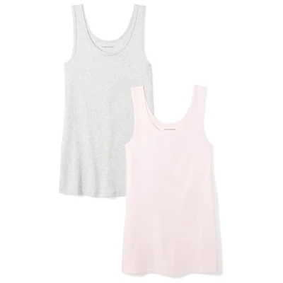 Abbildung von Amazon Essentials Damen Tanktop, Schmale Passform, 2er Pack, Hellgrau Meliert/Hellrosa, M