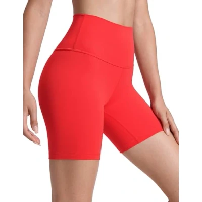 Abbildung von CRZ Yoga Butterluxe Damen Radlerhose Kurze Sporthose High Waist Sommer Shorts Laufshorts Fitness Hose 15cm Tiefrot 38