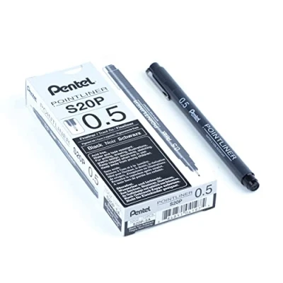 Abbildung von Pentel Pointliner S20P 5A, Fineliner, schwarz, wasserfest und lichtecht, 0,5 mm 12 Stück