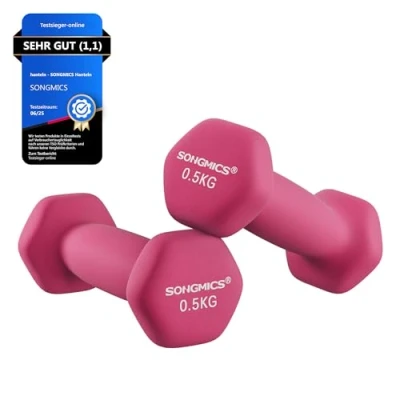 Abbildung von SONGMICS Hanteln 2er Set, 2 x 0,5 kg, Kurzhanteln mit matter Beschichtung aus Neopren, rutschfest, Fitness, Krafttraining, für Zuhause, Fitnessstudio, pink SYL61PK
