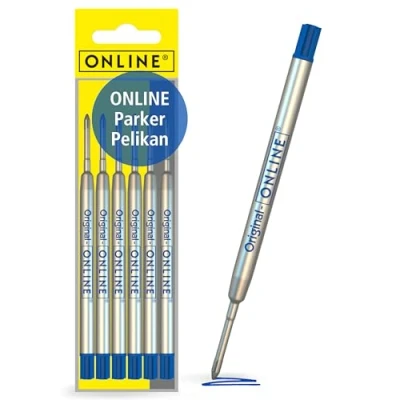 Abbildung von ONLINE Schreibgeräte 6 Kugelschreiberminen blau, G2 Format Strichstärke medium, passend für: Parker, Pelikan, Faber Castell etc, extrem hochwertig &amp; langlebig, Standard Kugelschreiber Minen