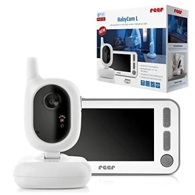 Abbildung von reer 80430 BabyCam Video Babyphone L, 300m Reichweite, 50 Grad Weitwinkel Kamera, 4,3&quot; TFT Display, mit Bewegungs Alarm, weiß