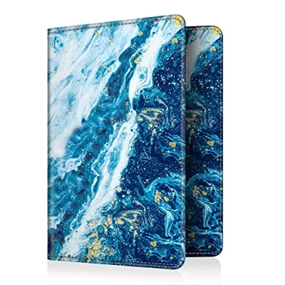 Abbildung von Fintie Reisepass Impfpass Schutzhülle Premium Kunstleder Reisepasshülle Travel Organizer mit RFID Blockier für Kreditkarten, Ausweis, Reisedokumente Damen Herren, Meeresblau