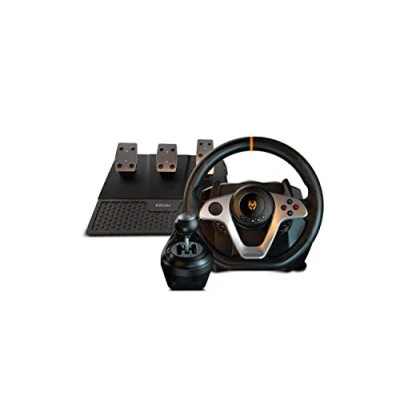 Abbildung von KROM K WHEEL PRO Set aus Lenkrad, Pedalen und Schalthebel, Lenkradpaddles, 3 Empfindlichkeitsstufen, PC, PS3, PS4, XBOX ONE &amp; SWITCH, schwarz