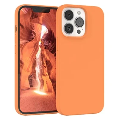 Abbildung von EAZY CASE Premium Silikon Handyhülle kompatibel mit iPhone 13 Pro, Slimcover Kameraschutz und Innenfutter, Silikonhülle, Schutzhülle, Bumper, Handy Case, Hülle, Softcase, Orange
