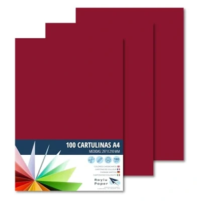 Abbildung von RAYLU PAPER Tonpapier A4, 100 Stück Kartonpapier 180g/m², 210 x 297 mm, professionelle farbige Kartons für Büro, Kopierpapier, Buntes Papier zum Basteln (Granatrot)