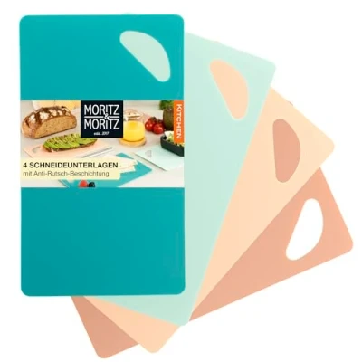 Abbildung von Moritz &amp; 4X Flexibles Schneidebrett Kunststoff Dünn Schneidebretter je 25 x 14,5 cm Frühstücksbrettchen Flexibel Für sicheres Schneiden mit Grifföffnung