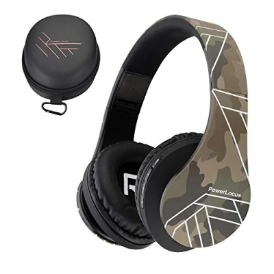 Abbildung von PowerLocus Bluetooth Over Ear Kopfhörer, Kabellos Stereo Faltbare Kopfhörer Kabellose und Kabel mit Integriertem Mikrofon, Micro SD/TF, FM für Handys/iPad/Laptops &amp; PC (Camouflage)
