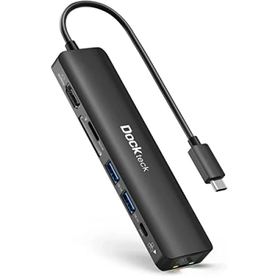 Abbildung von USB C Hub Ethernet Adapter, Dockteck 7 in 1 Docking Station, Adapter mit HDMI 4K 60Hz, LAN RJ45, 100W PD, SD/Micro SD, 2 3.0, für Steam Deck, MacBook/iPad, Surface Pro