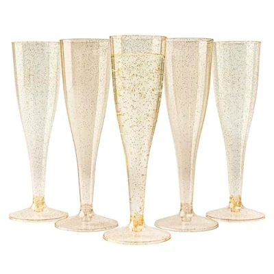 Abbildung von MATANA 48 Premium Sektgläser aus Kunststoff mit Goldglitter, 133ml Plastik Champagnergläser Gold, Mehrweg Sektflöten, Cocktailgläser, Plastikbecher für Hochzeiten, Geburtstage, Partys