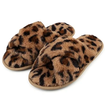 Abbildung von riemot Hausschuhe Damen Winter Plüsch Pantoffeln Memory Schaum Warme Hausschlappen Bequeme Rutschfeste Flauschige Slipper, Leopardenmuster, gr.36 37