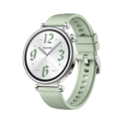 Abbildung von HUAWEI Watch GT 4 41mm, GPS, iOS &amp; Android, Stainless Steel Case, Smartwatch, Bis zu 7 Tage Akkulaufzeit, Kalorienmanagement, Professionelles Gesundheitsmanagement, SpO2, Grün Fluorelastomer Strap