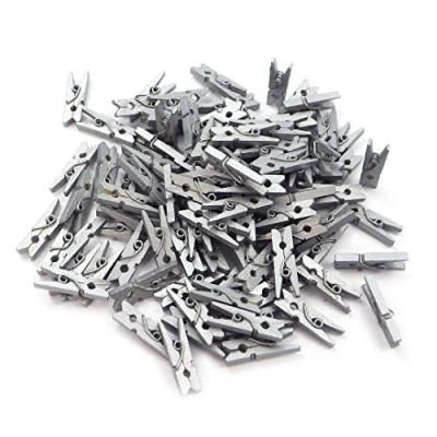 Abbildung von 100 kleine Mini Zierklammern Clips Dekoklammern Klammern Holz Wäscheklammern Miniklammern Holzklammern Silber 25mm