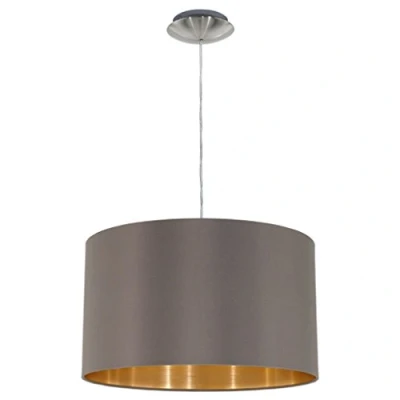 Abbildung von EGLO Pendellampe Maserlo, 1 flammige Textil Pendelleuchte, Hängeleuchte aus Stahl und Stoff, Farbe: Nickel matt, cappuccino, gold, Fassung: E27, Ø: 38 cm