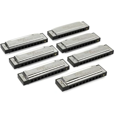 Abbildung von Fender Blues Deluxe Mundharmonika Set mit 7 verschiedenen Tönen, Nickel