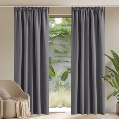 Abbildung von PONY DANCE Verdunklungsvorhänge Kräuselband Gardienen 2 Set Extra Breite Gardinen mit Vorhang Grau Blickdicht Wohnzimmer Gardinen, H 228 x B 167 cm
