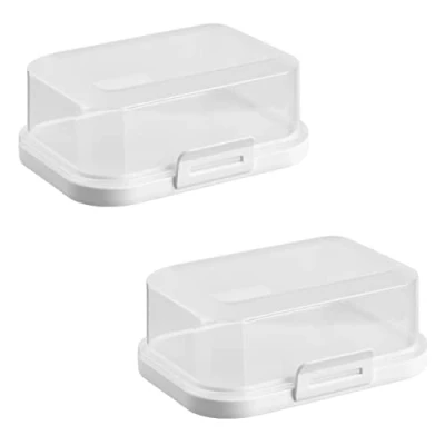 Abbildung von 2x Hochwertige Stapelbare Butterdose mit Verschluss, Plastikdose für Butter, Perfekte Ordnung im Kühlschrank BPA Frei Mehrzweck creme weiß