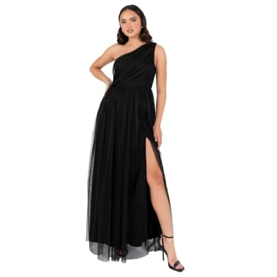 Abbildung von Anaya with Love Damen Womens Ladies Maxi One Cold Shoulder Dress Slit Split Sleeveless Prom Wedding Guest Bridesmaid Ball Evening Gown Kleid, Black, 42