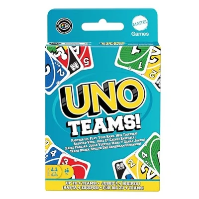 Abbildung von Mattel Games UNO Teams Kartenspiele für Kinder, Erwachsene und Familienabende, Partys Reisen mit Sonderregeln das Spielen in Zweierteams, HXT58