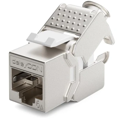 Abbildung von deleyCON 1x Keystone Modul CAT 6a Jack Vollgeschirmt STP RJ45 Buchse Werkzeugfrei Dank Snap In Montage Rohkabel 500 MHz 10 Gbit/s