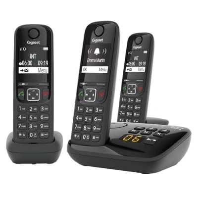 Abbildung von Gigaset AS690A Trio 3 Schnurlose DECT Telefone mit Anrufbeantworter kontrastreiches Display einstellbare Klangprofile Freisprechfunktion Anrufschutz, schwarz [Deutsche Version]