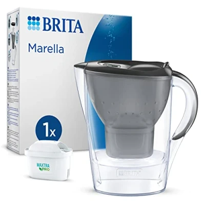 Abbildung von BRITA Wasserfilter Kanne Marella graphit (2,4l) inkl. 1x MAXTRA PRO All in 1 Kartusche Tischwasserfilter zur Reduzierung von Kalk, Chlor, Blei, Kupfer &amp; geschmacksstörende Stoffe im Trinkwasser