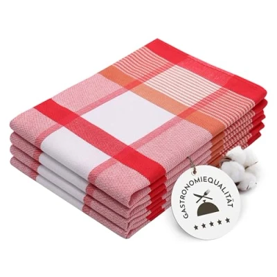 Abbildung von ZOLLNER 4er Set Geschirrtücher Baumwolle in 50x70 cm saugstarke und robuste Küchentücher waschbar bis 60C braun kariert Gastronomiequalität Oeko Tex® Zertifiziert