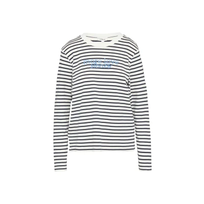 Abbildung von s.Oliver Gestreiftes IM Relaxed FIT MIT Artwork Langarmshirt, Damen, Größe: 36, Navy