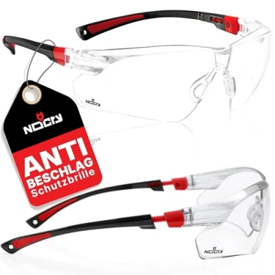 Abbildung von NoCry Schutzbrille mit Durchsichtigen Anti Beschlag und kratzbeständigen Gläsern, Seitenschutz Rutschfesten Bügeln, UV Schutz, EN166/EN170 zertifiziert. Verstellbar (Schwarz &amp; Rot)