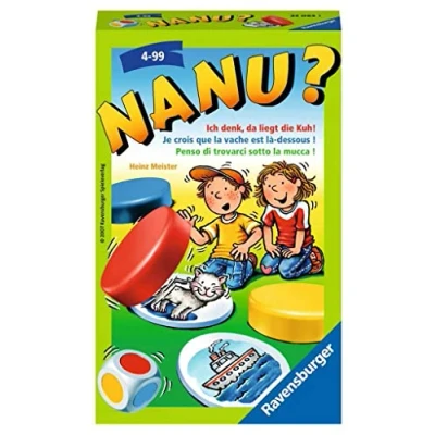 Abbildung von Ravensburger 23063 Nanu? Mitbringspiel für 2 4 Spieler, Merkspiel ab Jahren, kompaktes Format, Reisespiel, Würfelspiel, Meerkleurig