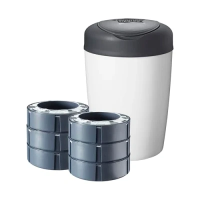 Abbildung von Tommee Tippee Windeleimer Simplee Sangenic, inklusive 6 Nachfüllkassetten, weiß und grau