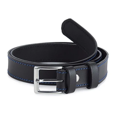 Abbildung von Ladeheid Kinder Gürtel Ledergürtel Mode Accessoire für Jungen mit Schnalle 2,5 cm Breit K1D5 (Schwarz/Rot/Weiß, 55 (Gesamtlänge 74 cm))