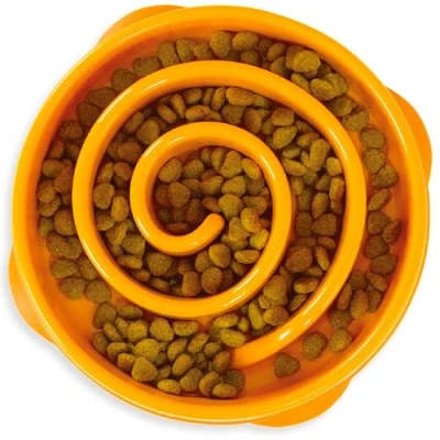 Abbildung von Outward Hound Fun Feeder Slo Bowl Anti Schling Hundenapf für gesundes, langsames Fressen, zum Vorbeugen von Blähungen, mittelgroß/Mini, orange