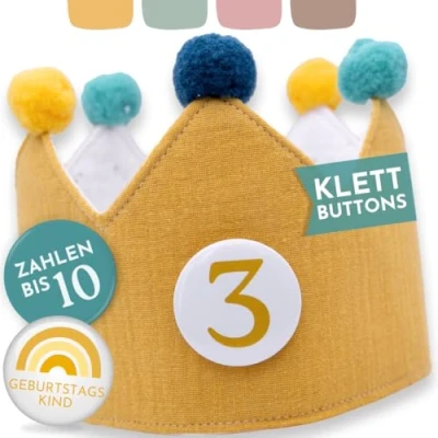 Abbildung von BJORKI® Geburtstagskrone Mädchen &amp; Junge aus Musselin Sicher mit Klettbuttons Wendbare Krone Geburtstag Zahlen 1 10 DIY Spaß Ritual für den Kindergeburtstag (Blush)