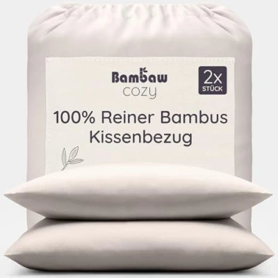 Abbildung von Bambaw Bambus Kissenbezug 50x75 cm, 2 er Pack, für Allergiker Bettwäsche, kühlend, thermoregulierende Bettwäsche Anti Schwitzen, nachhaltiger Kopfkissenbezug (Sand)