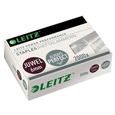 Abbildung von Leitz Juwel Heftklammern 6 mm, Box mit 2000 Stück, Verzinkt, 56420000