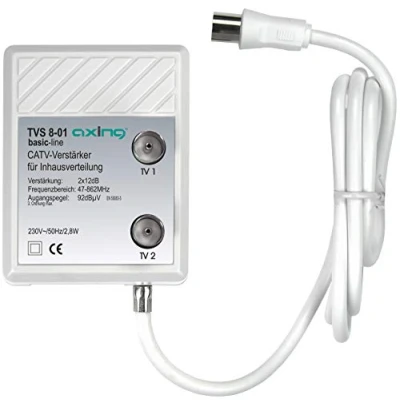 Abbildung von Axing TVS 8 01 Breitbandverstärker mit 2 Ausgängen (2 x 12 dB) für DTT und FM oder TV Kabel