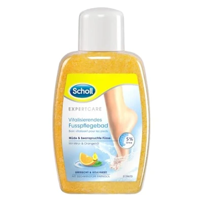 Abbildung von Scholl Fußbad Vitalisierend Fußpflege Bad mit natürlichen Salzkristallen und Urea Badezusatz für Fußbäder Deo Aktivwirkstoff alle Hauttypen 275 g