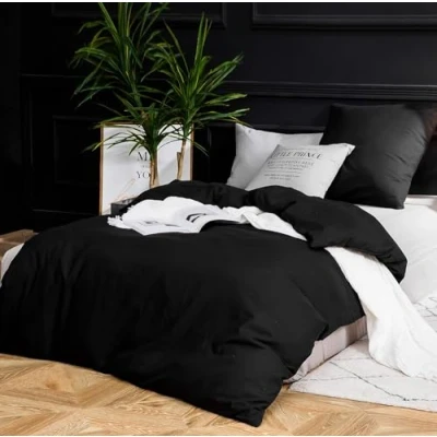 Abbildung von AYSW Bettwäsche gebürstet Microfaser 1 Bettbezug 200x220cm + 2 Kopfkissenbezug 80x80cm mit Reißverschluss Schwarz