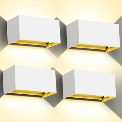 Abbildung von Kingwen 20W LED Wandleuchten Innen/Aussen 4 Stücke Aussenleuchten 3000K Warmweiss Aussenlampen Rechteckig Verstellbar Abstrahlwinkel Up Down Wandleuchte IP65 Wasserdichte. (Weiß)