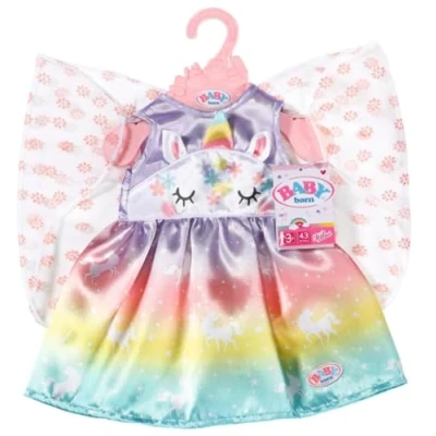 Abbildung von BABY born Einhorn Feen Outfit, buntes Puppenkostüm mit Flügeln und Motiv für 43 cm Puppen, 829301 Zapf Creation