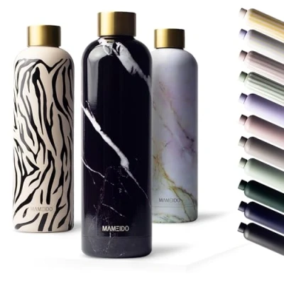 Abbildung von MAMEIDO Trinkflasche Edelstahl 1l, 750ml &amp; 500ml auslaufsichere Thermosflasche, Kohlensäure geeignet, BPA frei, Isolierflasche 12h heiß 24h kalt (Black Marble Gold, 1000ml)
