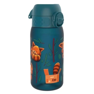 Abbildung von Ion8 Kinder Trinkflasche, 350ml, Auslaufsicher, Einhandöffnung, Sichere Verriegelung, Spülmaschinenfest, BPA frei, Tragegriff, Klappdeckel, Leicht zu Reinigen, Klimaneutral, Rote Pandas Design
