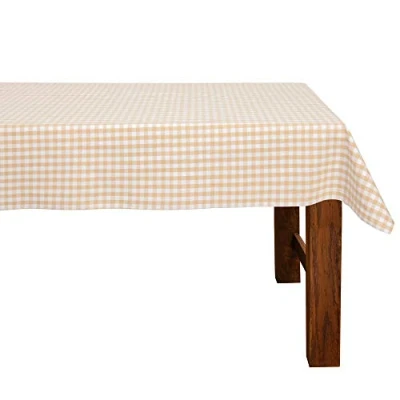 Abbildung von FILU Tischdecke 140 x 200 cm Beige/Weiß kariert (Farbe und Größe wählbar) hochwertig gefertigtes Tischtuch aus 100% Baumwolle