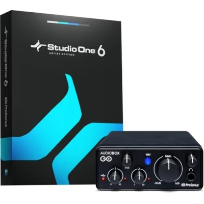 Abbildung von PreSonus AudioBox GO, USB C Audio Interface für Musikproduktion mit Studio One Recording Software, Musik Tutorials, Sound Samples und virtuellen Instrumenten
