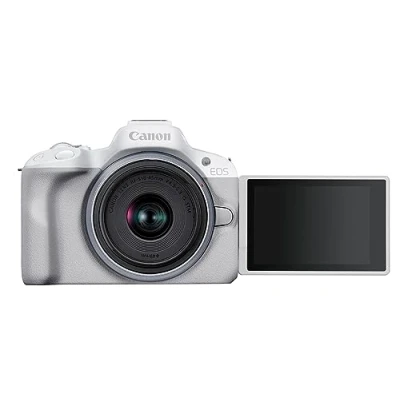 Abbildung von Canon EOS R50 Systemkamera + RF S 18 45 is STM Objektiv Spiegellose Kamera (Digitalkamera mit Autofokus und Motiverkennung für Augen Tiere Fahrzeuge, 4k Videokamera, 15 Bilder pro Sekunde) weiß